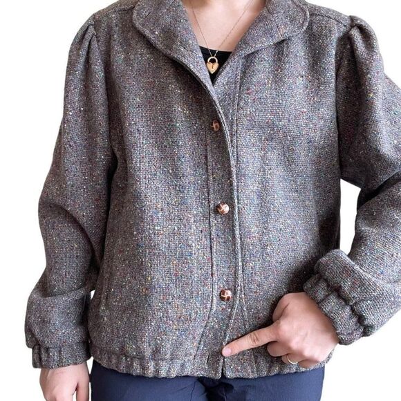 Vintage 80s Womens Larry Levine Donegal Rainbow Tweed Bomber Jacket Sz L - Picture 7 of 12
